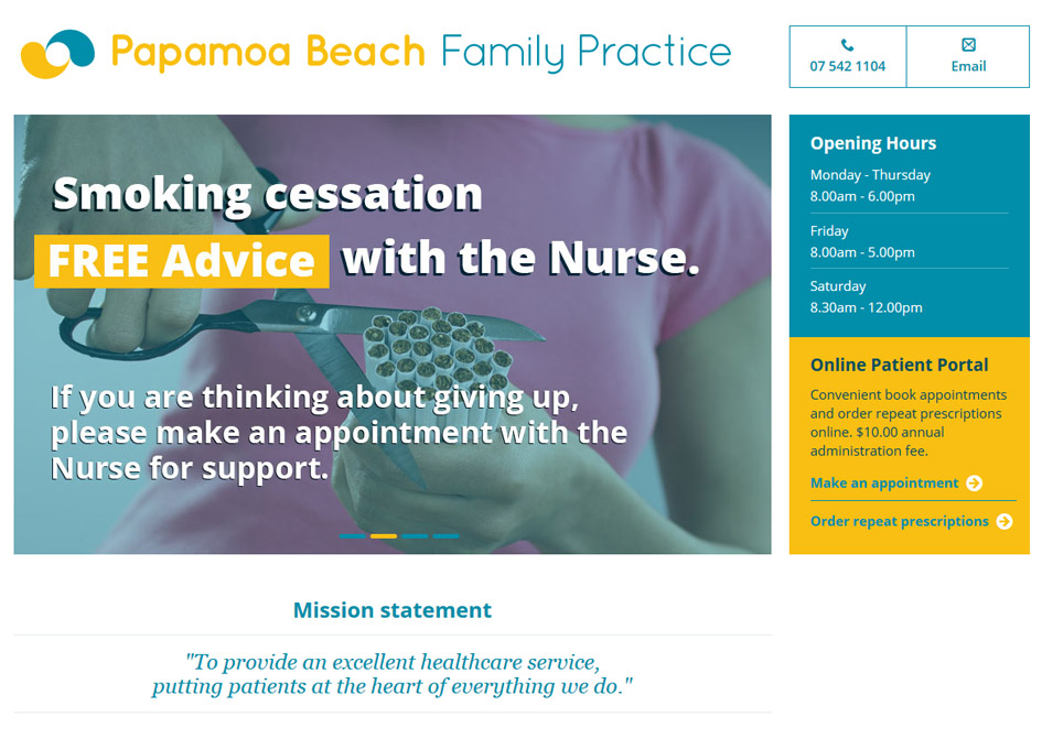 screenshot of the papamoa beach family practice website