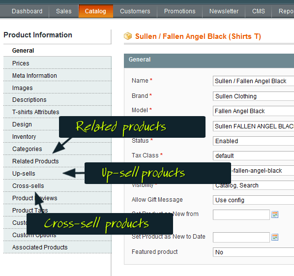 backend up-sell cross-sell and related products