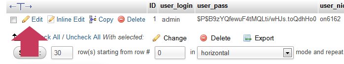 edit wp_users table