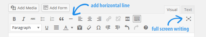 horizontal line button WordPress 3.9