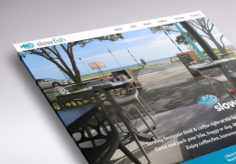 Working on the website design of Slowfish beach cafe (Mount Maunganui, NZ).