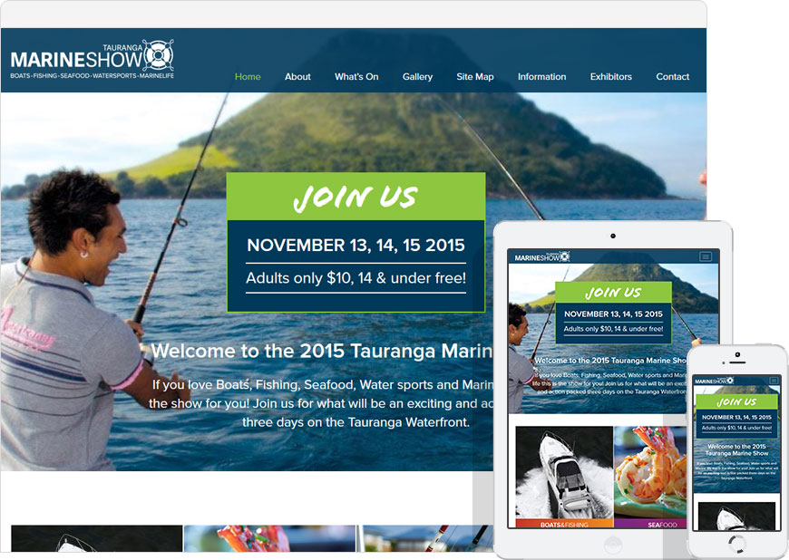 screenshot WordPress website Tauranga marine show