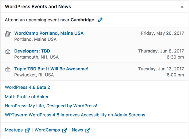 WordPress 4.8 Events Widget