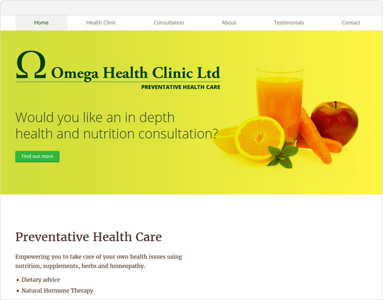 One Page Website Omega Health Clinic