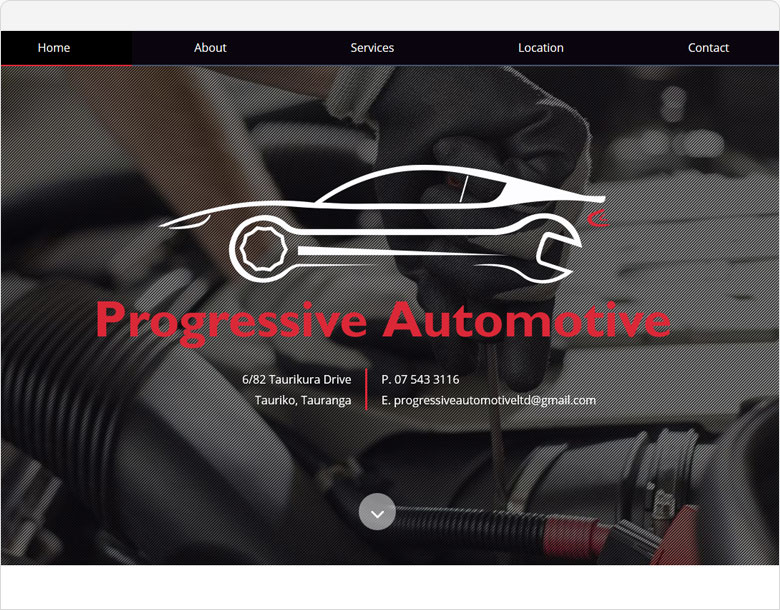 screenshot one page website for progressive automotive