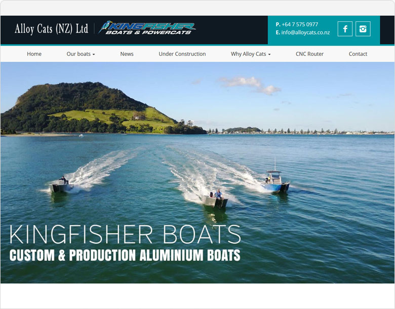 screenshot of the WordPress website of Kingfisher Boats