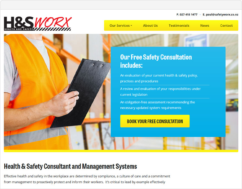 screenshot of the Health and Safety Worx website