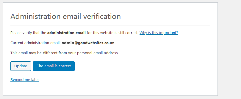 wordpress 5.3 admin email verification