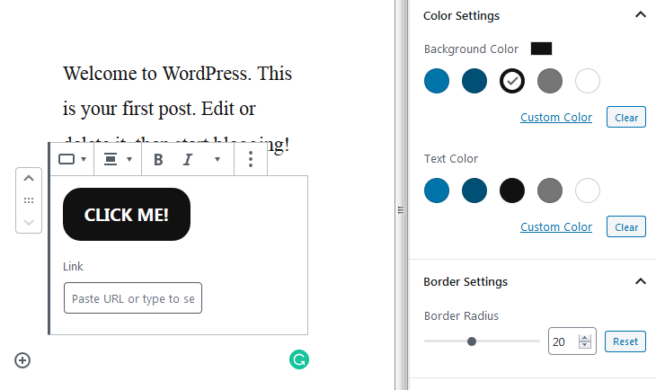 wordpress 5.3 button block