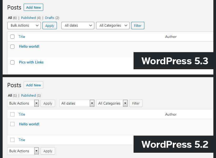 wordpress 5.3 interface changes