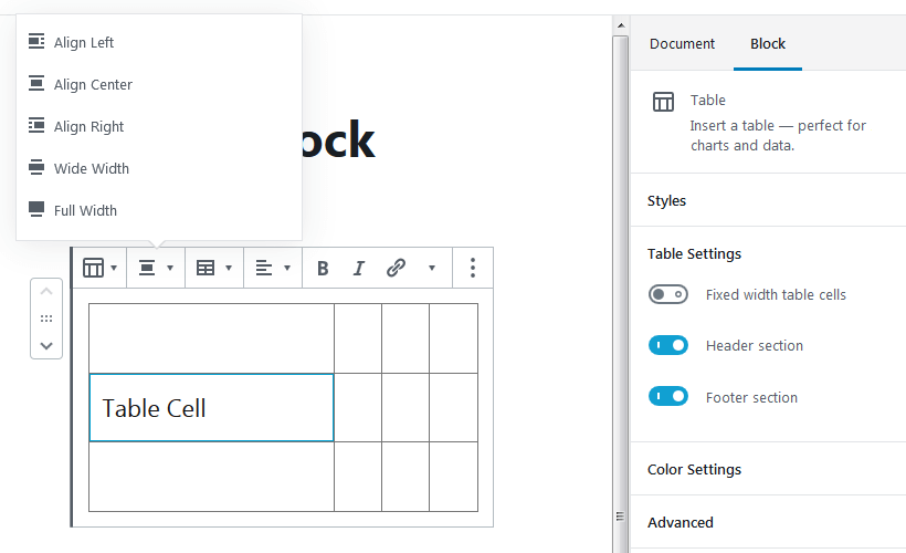 wordpress 5.3 table block