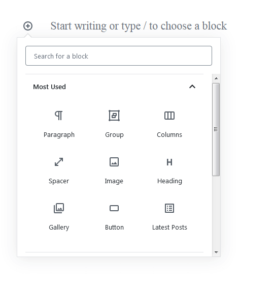 wordpress select blocks