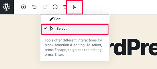 Block Selection Tool in WordPress 5.4