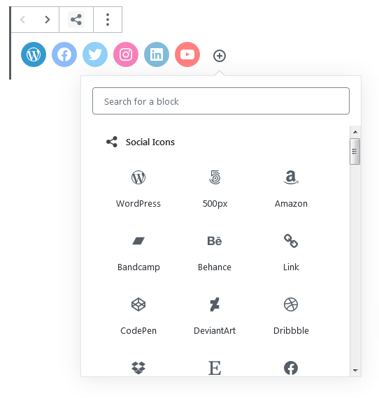 New Social Icons Block in WordPress 5.4