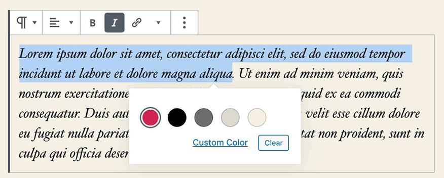 new colour options for various blocks in WordPress 5.4