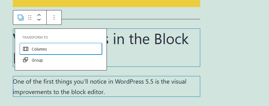 Transform Multiple Blocks into Columns Block in WordPress 5.6