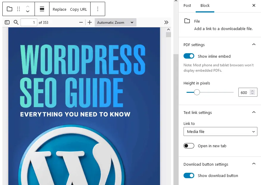 Embed PDFs in WordPress with the file block