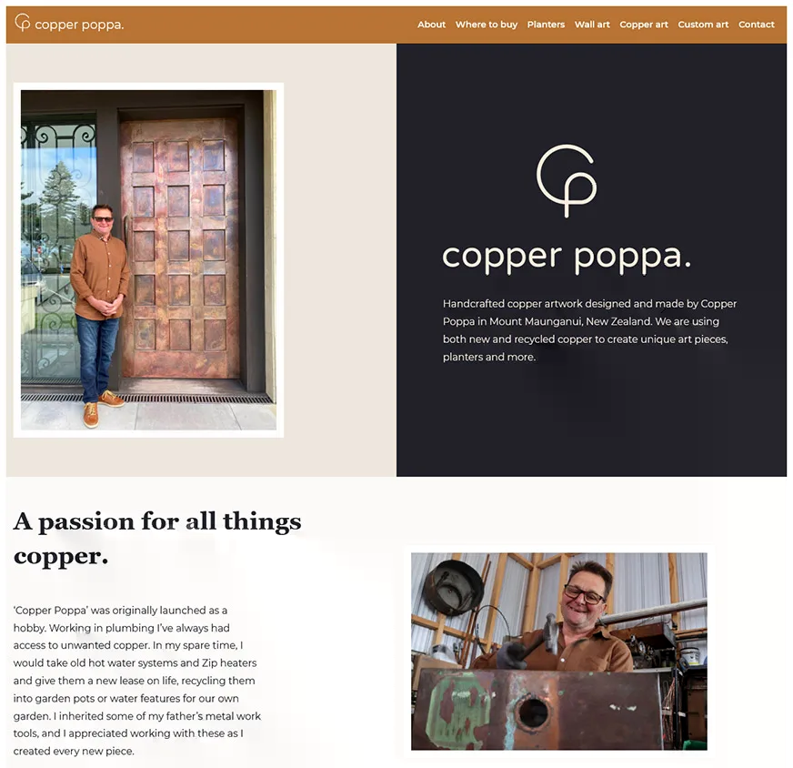 screenshot one page website Copper Poppa