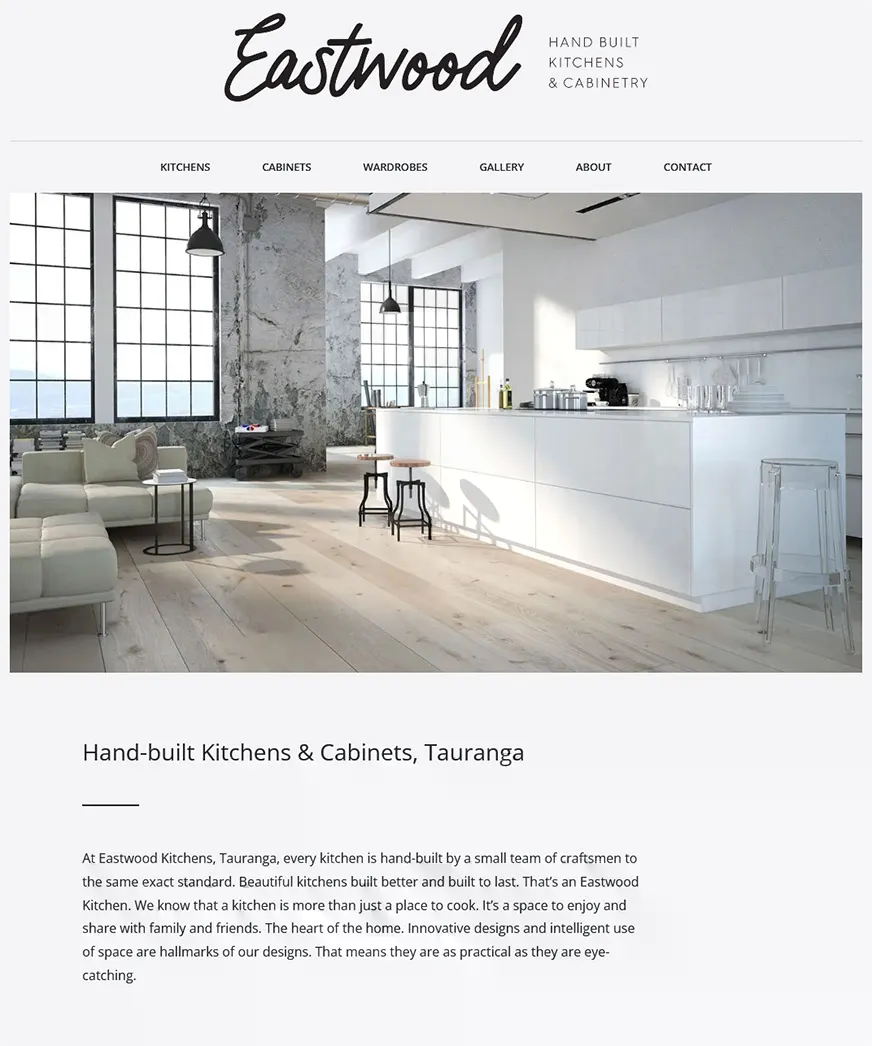 screenshot WordPress website Eastwood Kitchens