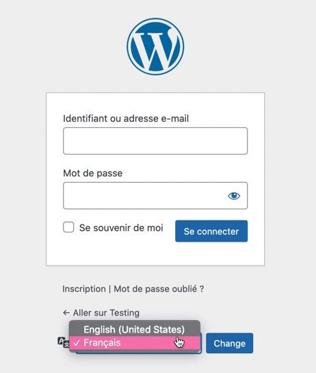 WordPress 5.9 language select login