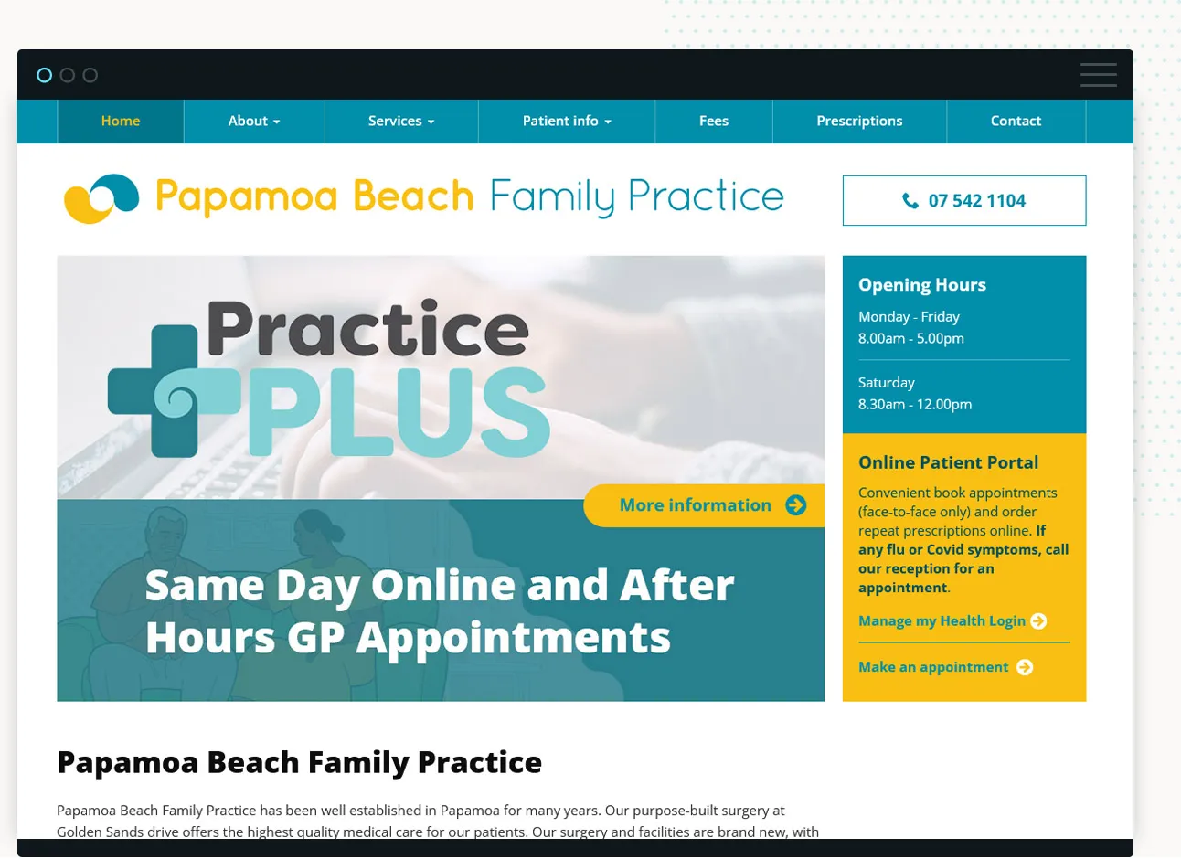 screenshot of the website Papamoa Family Beach Practice designed by Good Websites Tauranga