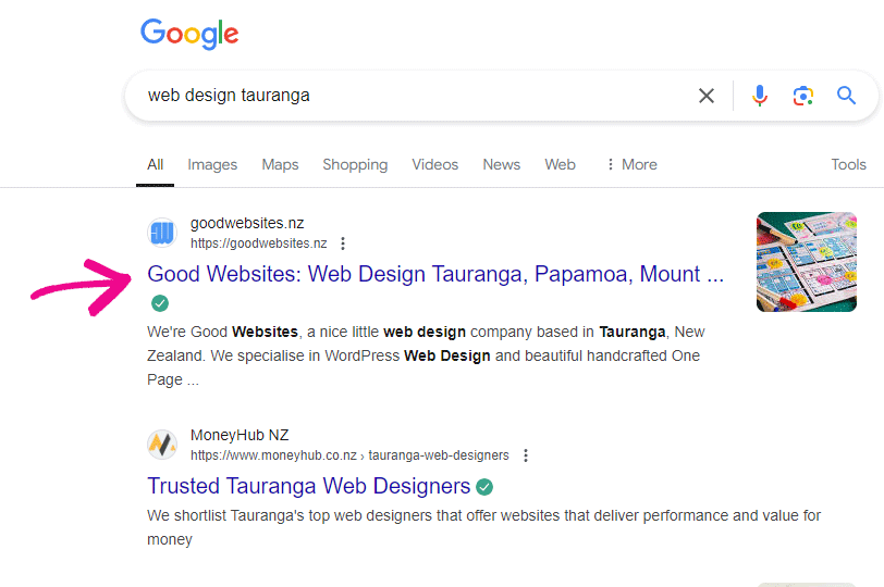 Title tag in the search results