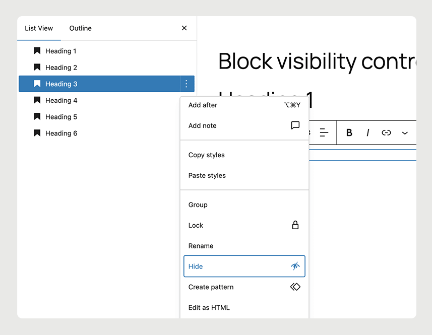 hide blocks in WordPress