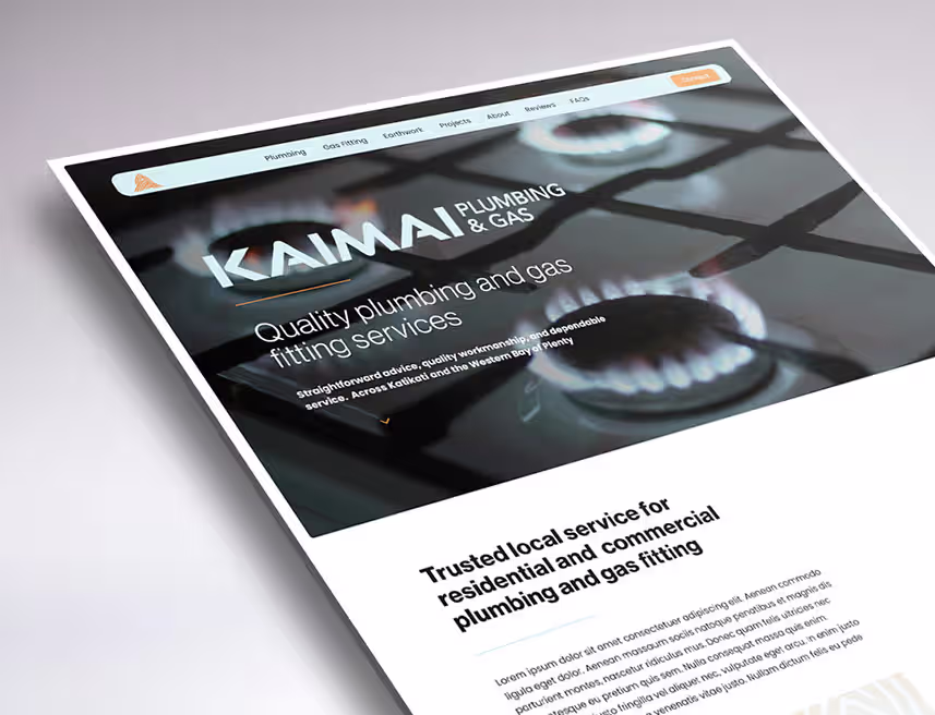 one-page web design for kaimai plumbing and gas