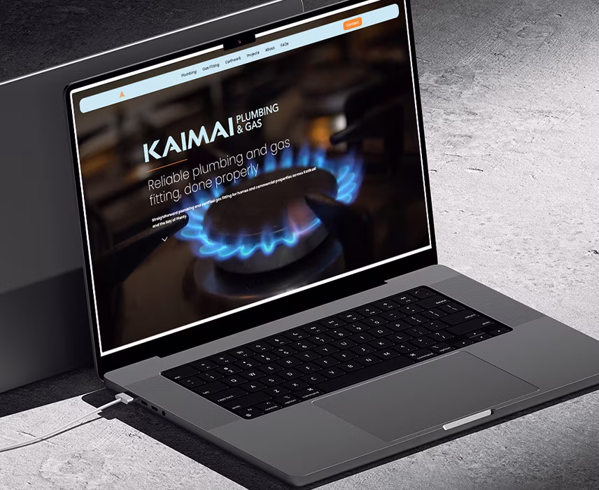 screenshot of the one-page website for Kaimai Plumbing and Gas