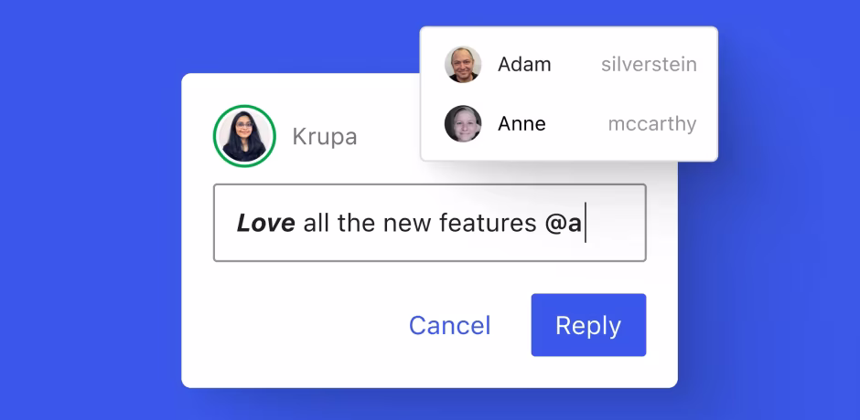 Inline notes with mentions and rich text